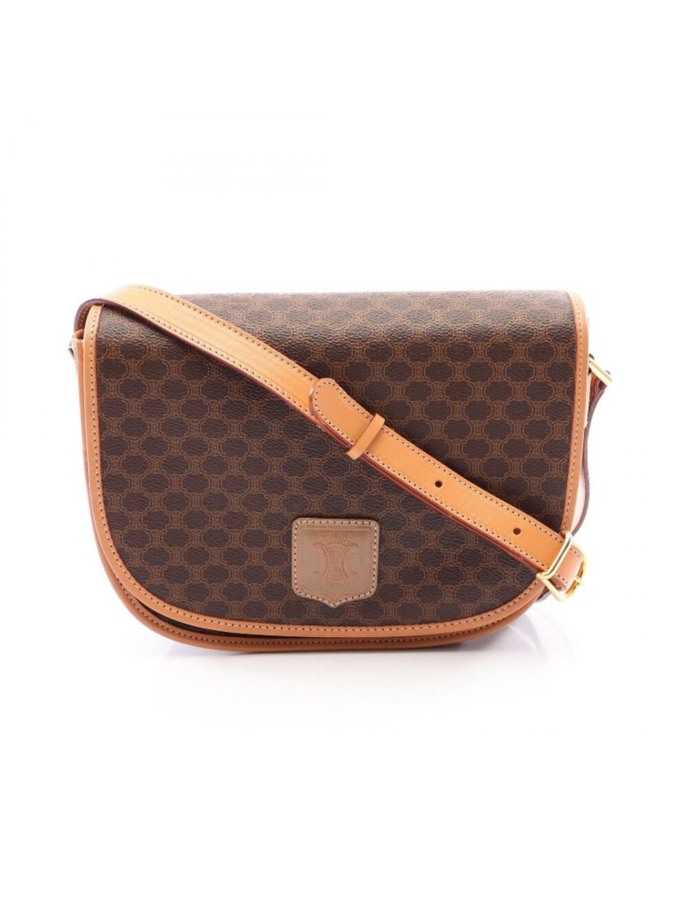 Celine Shoulder Bag Macadam Brown Leather